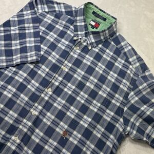 Tommy Hilfiger Plaid Button Down Shirt Men's L Y2K Crest Logo
